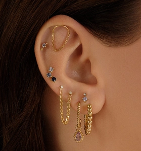 Detailed close-up of S925 silver gold-plated earrings set with colorful zircon stones