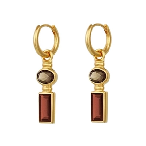 Vintage S925 sterling silver earrings with square and oval brown gemstones
