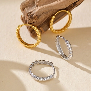 S925 Sterling Silver Beaded Hoop Earrings For Women Minimalist Bubble Textured Huggie Geometric Gold Silver Earrings Jewelry Gift
