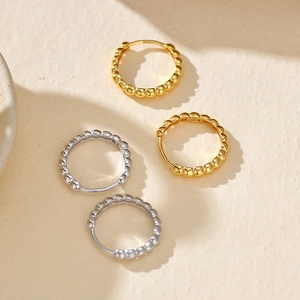 S925 sterling silver beaded hoop earring set in gold and silver mirror finish
