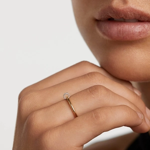 Elegant gold S925 sterling silver ring featuring a delicate pave diamond circle charm