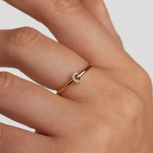 Elegant gold S925 sterling silver ring with a sparkling micro-pave diamond loop charm