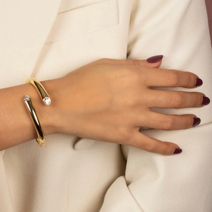 Elegant gold S925 sterling silver open cuff bracelet with teardrop zircon stones for women