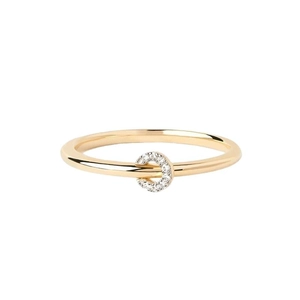 Minimalist S925 sterling silver ring with gold finish and sparkling crystal letter C charm