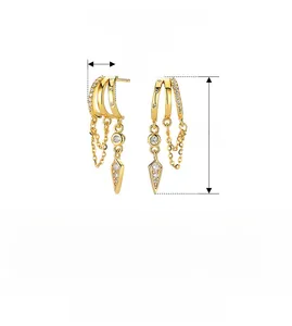 Detailed view of S925 sterling silver tassel drop earrings with geometric diamond pendant