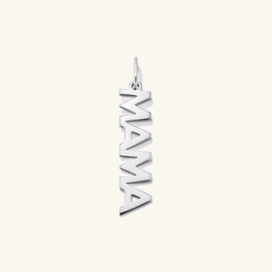 Vertical S925 sterling silver MAMA hollow pendant necklace with a minimalist polished finish