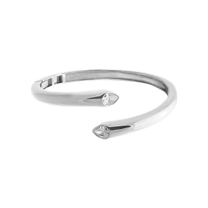 S925 sterling silver open bangle featuring pear-cut cubic zirconia in a minimalist style
