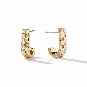 Elegante 925 zilveren gouden C-vormige oorbellen met geblokte fonkelende zirkoon