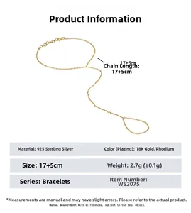 Detail of S925 sterling silver ring bracelet with length specs and material info