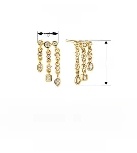 Detailed dimension diagram for S925 sterling silver drop earrings with white zircon