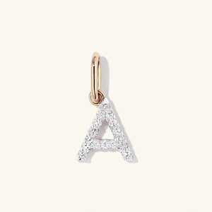 Sparkling S925 silver letter A pendant necklace with full pave micro diamonds and gold hook