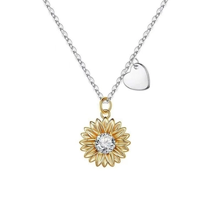 Collier élégant en argent S925 avec pendentif tournesol doré et petit charme de cœur