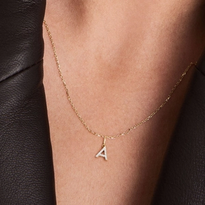 Elegant gold S925 sterling silver letter A pendant necklace with sparkling zirconia stones