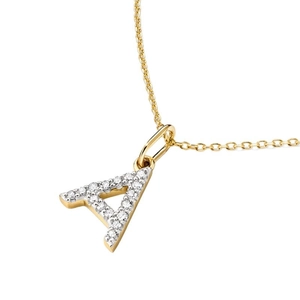 Sparkling S925 silver letter A pendant necklace with pavé micro diamonds in gold finish