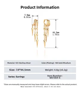 Detail specifications and dimensions of S925 sterling silver spike stud earrings
