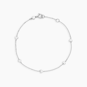 Minimalist S925 sterling silver chain bracelet with five small solid heart charms