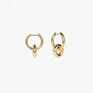 Detailed view of gold S925 sterling silver double hoop earrings with polished finish