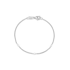 Detail of S925 sterling silver bracelet featuring marquise-cut cubic zirconia gems