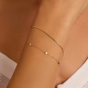 Elegant gold-plated S925 sterling silver heart pendant and flat snake chain bracelet set