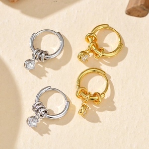 French Minimalist 925 Sterling Silver 18K Gold Plated Hoop Earrings For Women Sparkling Rhinestone Dangle Jewelry Gift