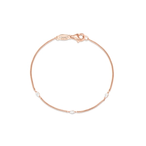 Close-up of rose gold S925 sterling silver chain with marquise-cut zircons and lobster clasp