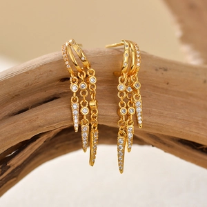 925 Sterling Silver Tassel Spike Drop Earrings For Women Fashion Jewelry Elegant Rhinestone Pave Inlaid Dangle Earrings Gift