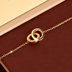 925 Sterlingsilber Doppelring Ineinandergreifende Halskette Für Damen Gold Silber Zweifarbig Minimalistischer Mode Schmuck