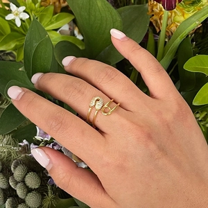 Anello spilla da balia in argento S925 dorato con zirconi incastonati per donna