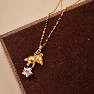 925 Sterling Silver Bear Star Pendant Necklace For Women Cute Iridescent Aurora Star Adjustable Dainty Jewelry Gift