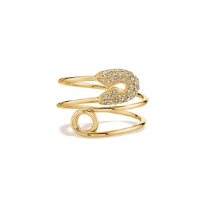 Lussuoso anello a spilla da balia dorato con pavé di zirconi in argento sterling S925