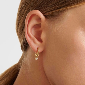 Minimalist S925 sterling silver gold plated hoop earring with round sparkling zircon stone