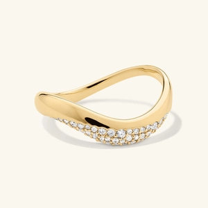 S925 Sterling Silver Irregular Wave Ring for Women Minimalist Zirconia Inlaid Gold Plated Band Ring Versatile Jewelry