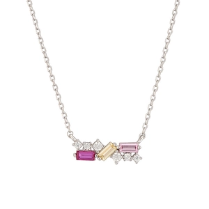 Minimalist S925 sterling silver necklace with three-color geometric zircon pendant