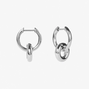 Minimalist S925 sterling silver hoop earrings with a double ring drop design for women