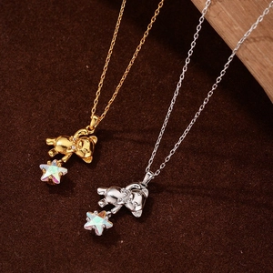 Cute S925 sterling silver bear and aurora star pendant necklaces in gold and silver