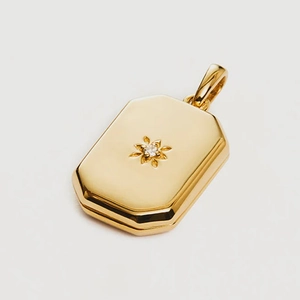 925 Sterling Silver Rectangle Star Locket Pendant Only Without Chain Engraved Starburst Rhinestone Memorial Photo Jewelry