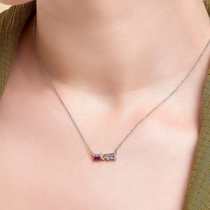 Elegant S925 sterling silver necklace featuring three-color cubic zirconia pendant