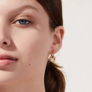 Elegant gold double interlocking hoop earrings for women with minimalist polished finish