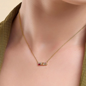 Minimalist S925 sterling silver necklace with three-color zircon gemstones on gold chain