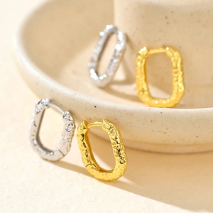 S925 Sterling Silver Oval Hoop Earrings For Women Irregular Molten Texture 18K Gold Plated Minimalist Geometric Ear Buckle Jewelry