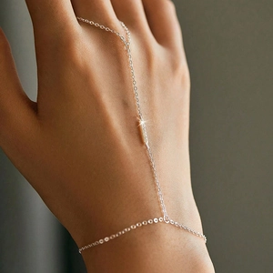 Elegant S925 sterling silver finger bracelet featuring a minimalist chain and zircon bar
