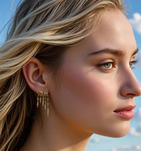 Close-up of S925 silver 18K gold plated spike tassel earrings with shimmering crystals