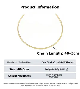 Specifiche della collana a catena in argento 925 con placcatura in oro 18 carati e peso