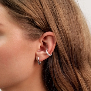 Elegant S925 sterling silver oval hoop earrings and ear cuff set with pavé cubic zirconia