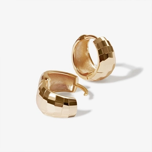 Orecchini a Cerchio Sfaccettati in Argento Sterling S925 Placcati in Oro 18K a Scacchiera Orecchini Huggie per Donna Gioielli di Moda