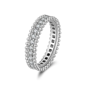 S925 Sterling Silber Eternity Ring Für Damen Perlenkante Milgrain Strass Band Minimalistisch Mode Schmuck Geschenk