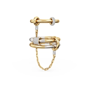 Detailed close-up of two-tone S925 silver link ring with sparkling micro-pave diamonds