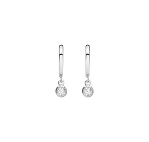 Detail shot of S925 sterling silver hoop earrings with round brilliant cut cubic zirconia