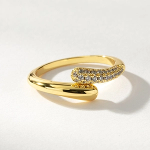 Minimalistisch 925 Sterlingsilber Bypass Ring Damen 18K Vergoldet Strass Welle Kreuz Offen Einstellbar Schmuck