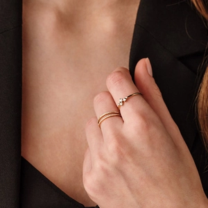 Chic S925 sterling silver gold plated double row zircon ring set on model's hand